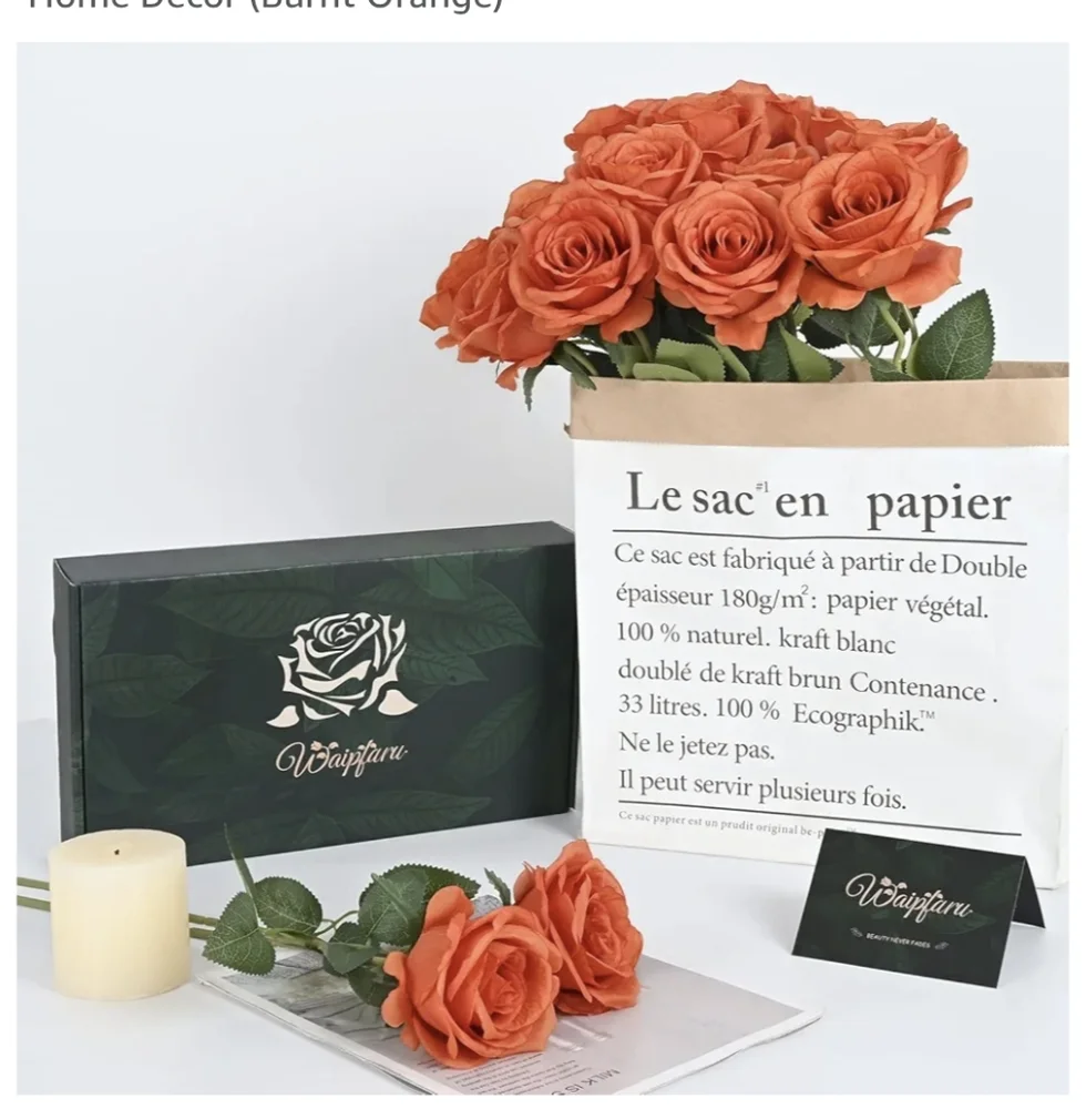 Artificial Orange Roses Bouquet 16 Pieces New